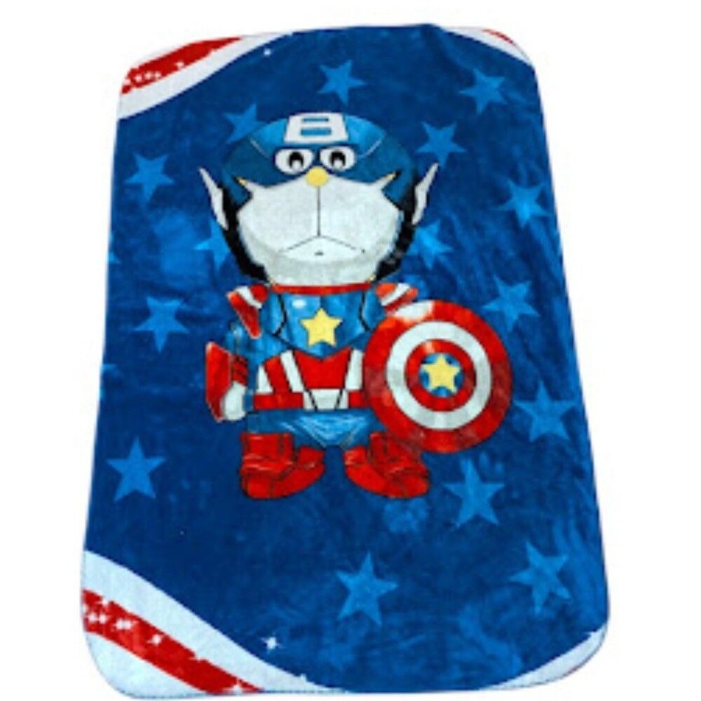 Doraemon Captain America Fleece Blanket Throw Marvel Crossover Japan Anime